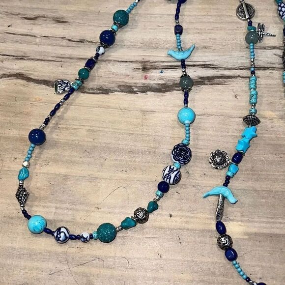 Oriental Long Neckless And BraceletSet With Dragonfly, Birds, Fish, Flowers - Picture 5 of 9